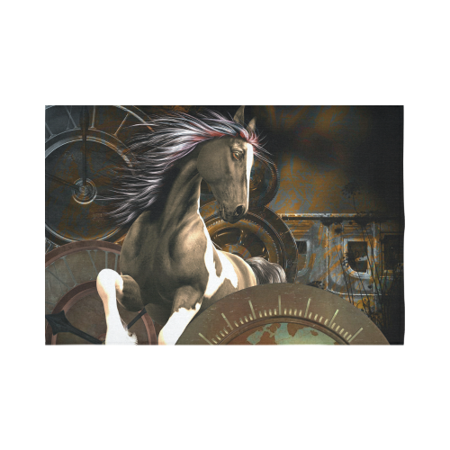 Steampunk, awesome horse with clocks and gears Cotton Linen Wall Tapestry 90"x 60"