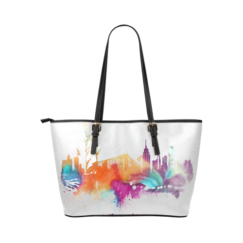 New York City skyline 8 Leather Tote Bag/Large (Model 1651)