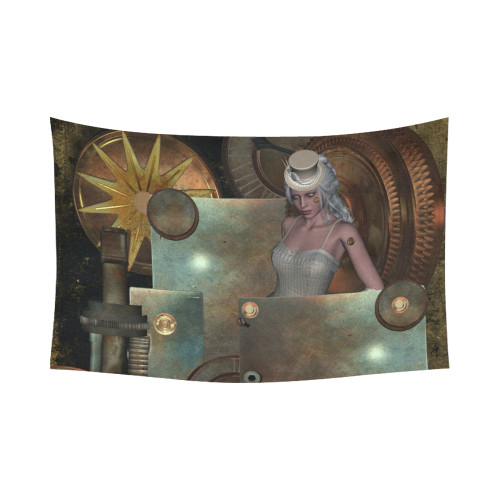 Steampunk, rusty metal and clocks and gears Cotton Linen Wall Tapestry 90"x 60"