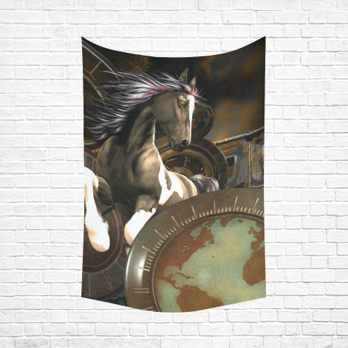 Steampunk, awesome horse with clocks and gears Cotton Linen Wall Tapestry 60"x 90"