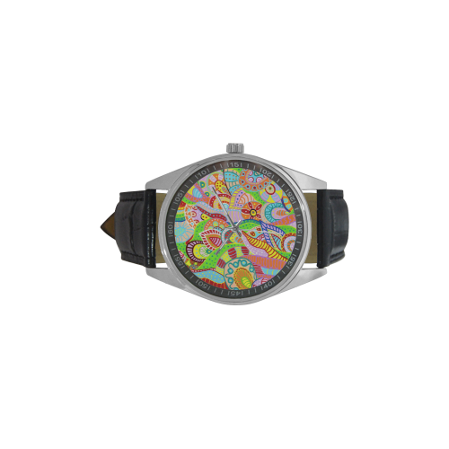 Flower Garden 4 Men's Casual Leather Strap Watch(Model 211)