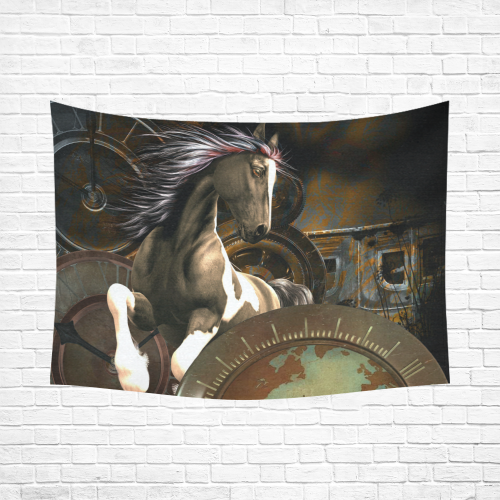 Steampunk, awesome horse with clocks and gears Cotton Linen Wall Tapestry 80"x 60"