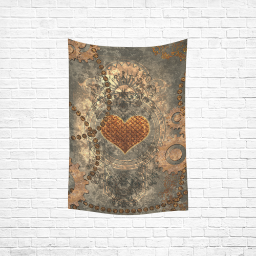 Steampuink, rusty heart with clocks and gears Cotton Linen Wall Tapestry 40"x 60"