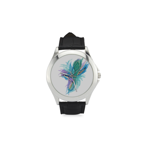 Handpainted Hummingbird Watercolor Women's Classic Leather Strap Watch(Model 203)