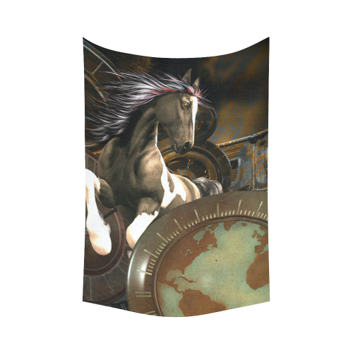 Steampunk, awesome horse with clocks and gears Cotton Linen Wall Tapestry 60"x 90"