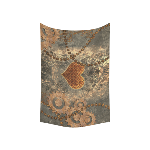 Steampuink, rusty heart with clocks and gears Cotton Linen Wall Tapestry 60"x 40"