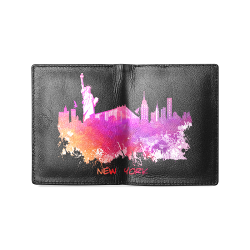 New York City skyline 7 Men's Leather Wallet (Model 1612)