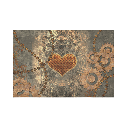 Steampuink, rusty heart with clocks and gears Cotton Linen Wall Tapestry 90"x 60"