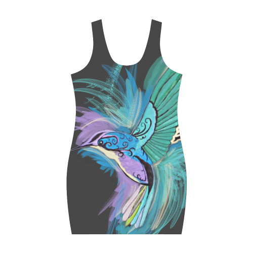Handpainted Hummingbird Watercolor on Black Medea Vest Dress (Model D06)