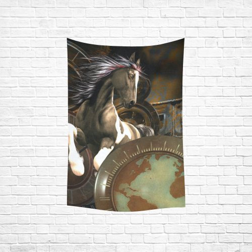 Steampunk, awesome horse with clocks and gears Cotton Linen Wall Tapestry 40"x 60"