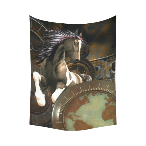 Steampunk, awesome horse with clocks and gears Cotton Linen Wall Tapestry 60"x 80"