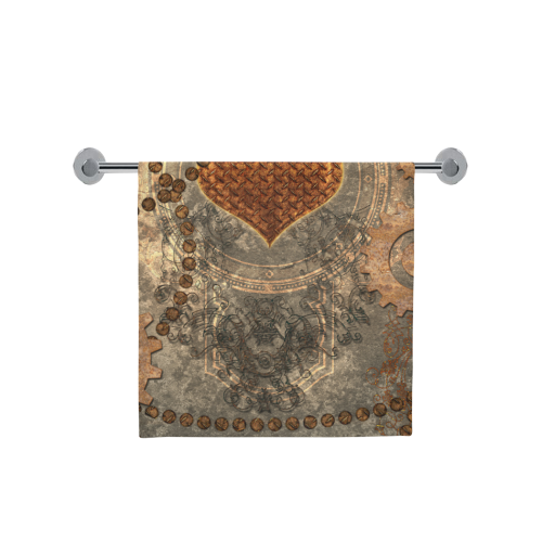 Steampuink, rusty heart with clocks and gears Bath Towel 30"x56"