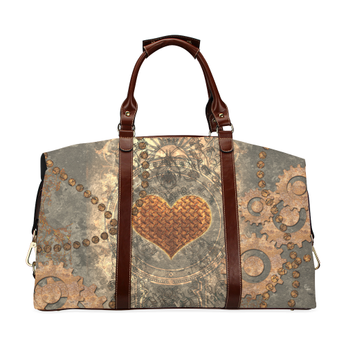 Steampuink, rusty heart with clocks and gears Classic Travel Bag (Model 1643)