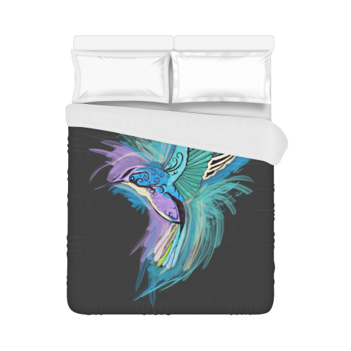 Handpainted Hummingbird Watercolor on Black Duvet Cover 86"x70" ( All-over-print)