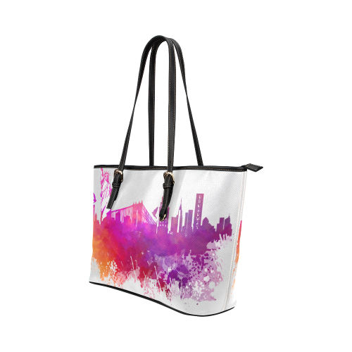 New York City skyline 7 Leather Tote Bag/Large (Model 1651)