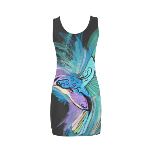 Handpainted Hummingbird Watercolor on Black Medea Vest Dress (Model D06)