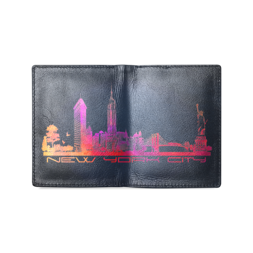 New York City skyline 4 Men's Leather Wallet (Model 1612)