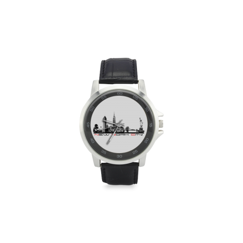 New York City skyline 6 Unisex Stainless Steel Leather Strap Watch(Model 202)
