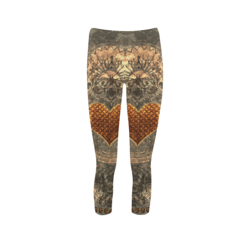 Steampuink, rusty heart with clocks and gears Capri Legging (Model L02)