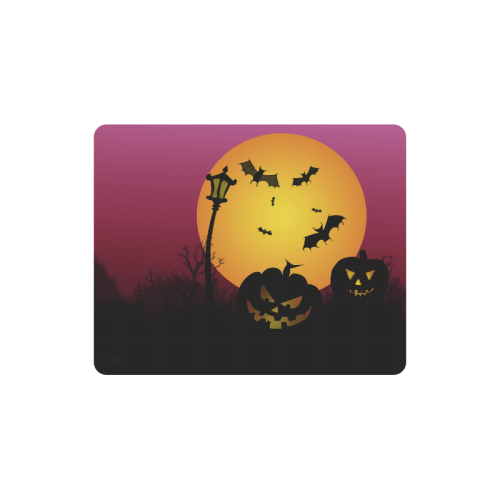 Spooky Halloween pumpkins and bats in pink Rectangle Mousepad