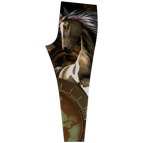 Steampunk, awesome horse with clocks and gears Cassandra Women's Leggings (Model L01)