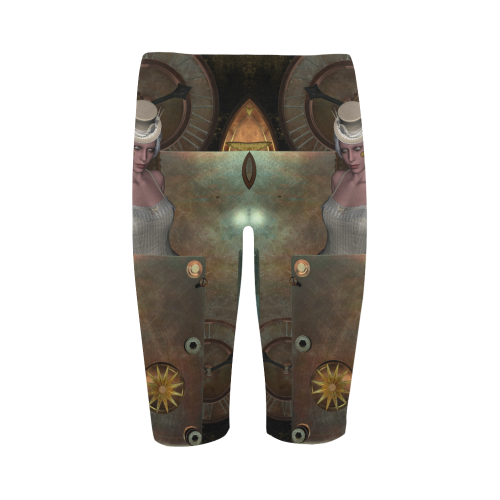 Steampunk, rusty metal and clocks and gears Hestia Cropped Leggings (Model L03)