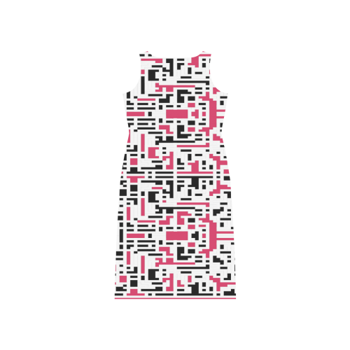 Red and Black Pixels Phaedra Sleeveless Open Fork Long Dress (Model D08)