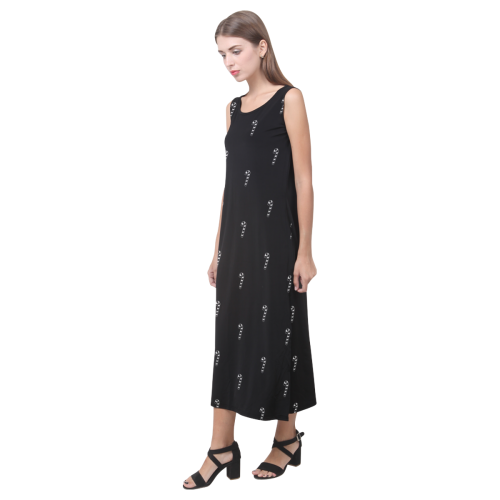 HOLIDAYS +: Silver Candycanes on Black Phaedra Sleeveless Open Fork Long Dress (Model D08)