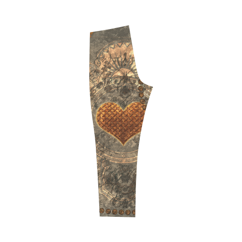 Steampuink, rusty heart with clocks and gears Capri Legging (Model L02)