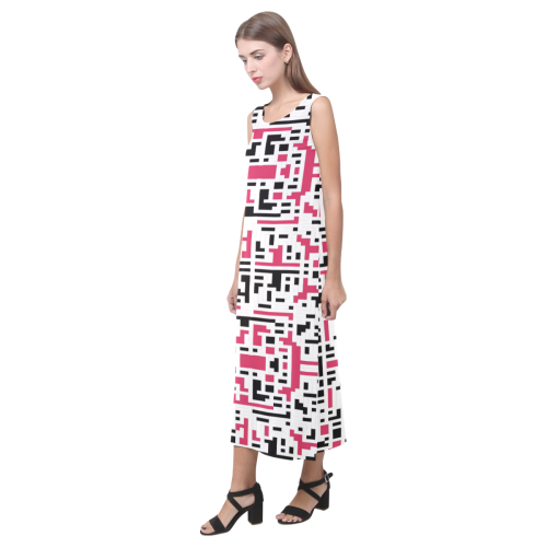 Red and Black Pixels Phaedra Sleeveless Open Fork Long Dress (Model D08)