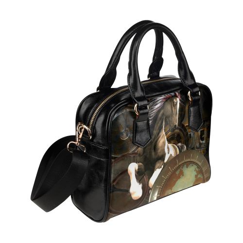 Steampunk, awesome horse with clocks and gears Shoulder Handbag (Model 1634)