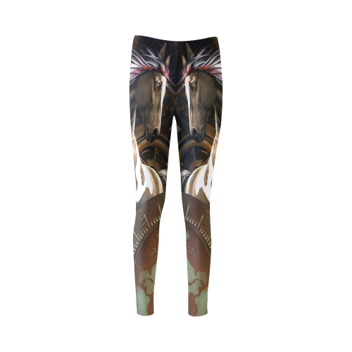 Steampunk, awesome horse with clocks and gears Cassandra Women's Leggings (Model L01)