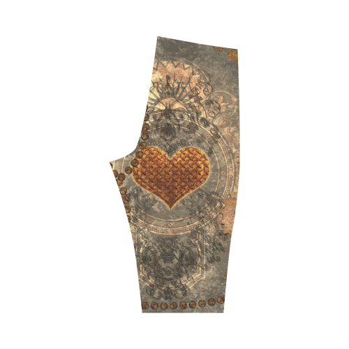 Steampuink, rusty heart with clocks and gears Hestia Cropped Leggings (Model L03)
