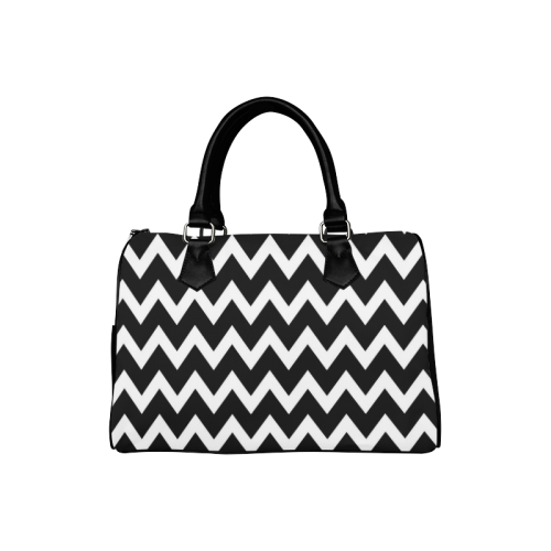 Modern Black and White Chevron ZigZag Pattern Boston Handbag (Model 1621)