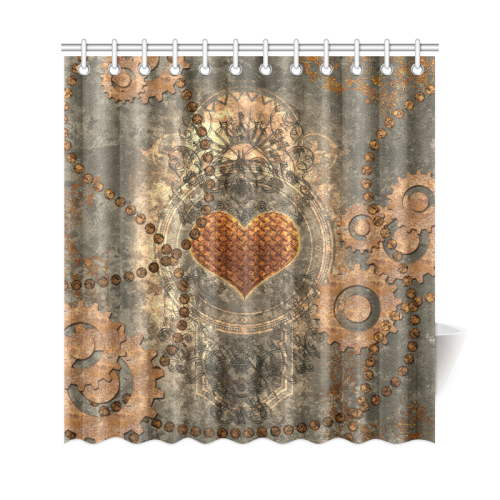 Steampuink, rusty heart with clocks and gears Shower Curtain 69"x72"