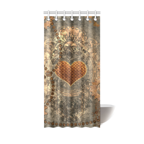 Steampuink, rusty heart with clocks and gears Shower Curtain 36"x72"