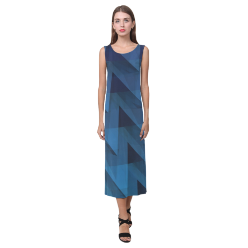 3-D Chevrons (Slate Blue) Phaedra Sleeveless Open Fork Long Dress (Model D08)