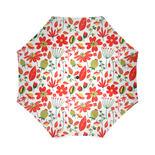 Cute Red Flowers Leaves Nature Foldable Umbrella (Model U01)