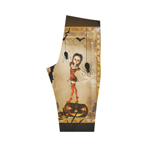 Halloween, cute girl with spiders and pumpkin Hestia Cropped Leggings (Model L03)