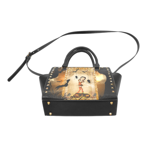 Halloween, cute girl with spiders and pumpkin Rivet Shoulder Handbag (Model 1645)