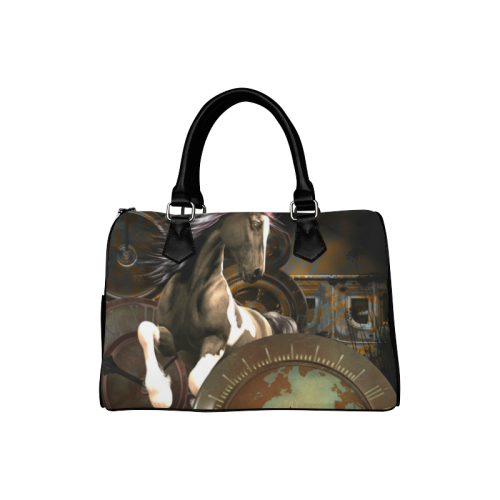 Steampunk, awesome horse with clocks and gears Boston Handbag (Model 1621)