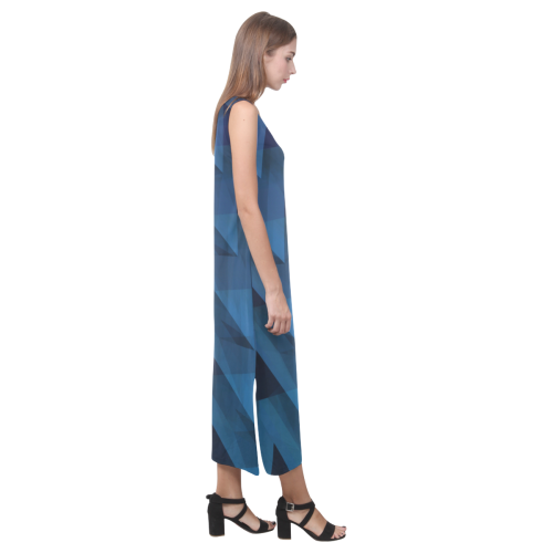 3-D Chevrons (Slate Blue) Phaedra Sleeveless Open Fork Long Dress (Model D08)