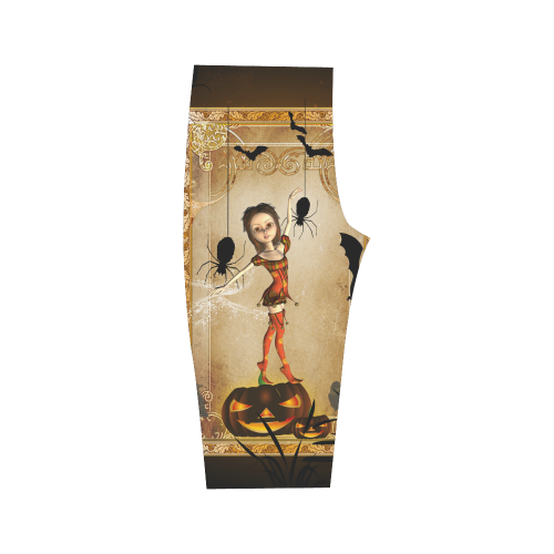 Halloween, cute girl with spiders and pumpkin Hestia Cropped Leggings (Model L03)