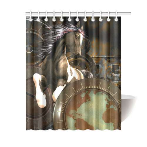 Steampunk, awesome horse with clocks and gears Shower Curtain 60"x72"