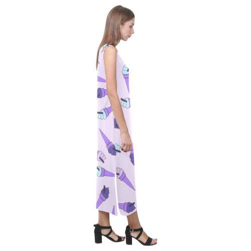 Purple Ice Cream Fun Phaedra Sleeveless Open Fork Long Dress (Model D08)