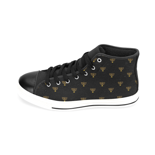 HOLIDAYS +: Golden Menorah on Black Men’s Classic High Top Canvas Shoes /Large Size (Model 017)