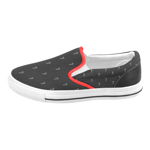 HOLIDAYS +: Silver Candycanes on Black Men's Slip-on Canvas Shoes (Model 019)