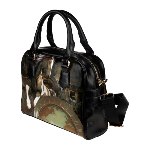 Steampunk, awesome horse with clocks and gears Shoulder Handbag (Model 1634)