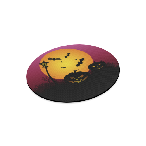 Spooky Halloween pumpkins and bats in pink Round Mousepad