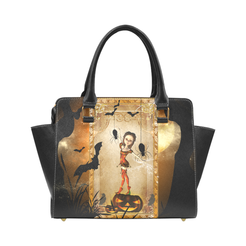 Halloween, cute girl with spiders and pumpkin Rivet Shoulder Handbag (Model 1645)